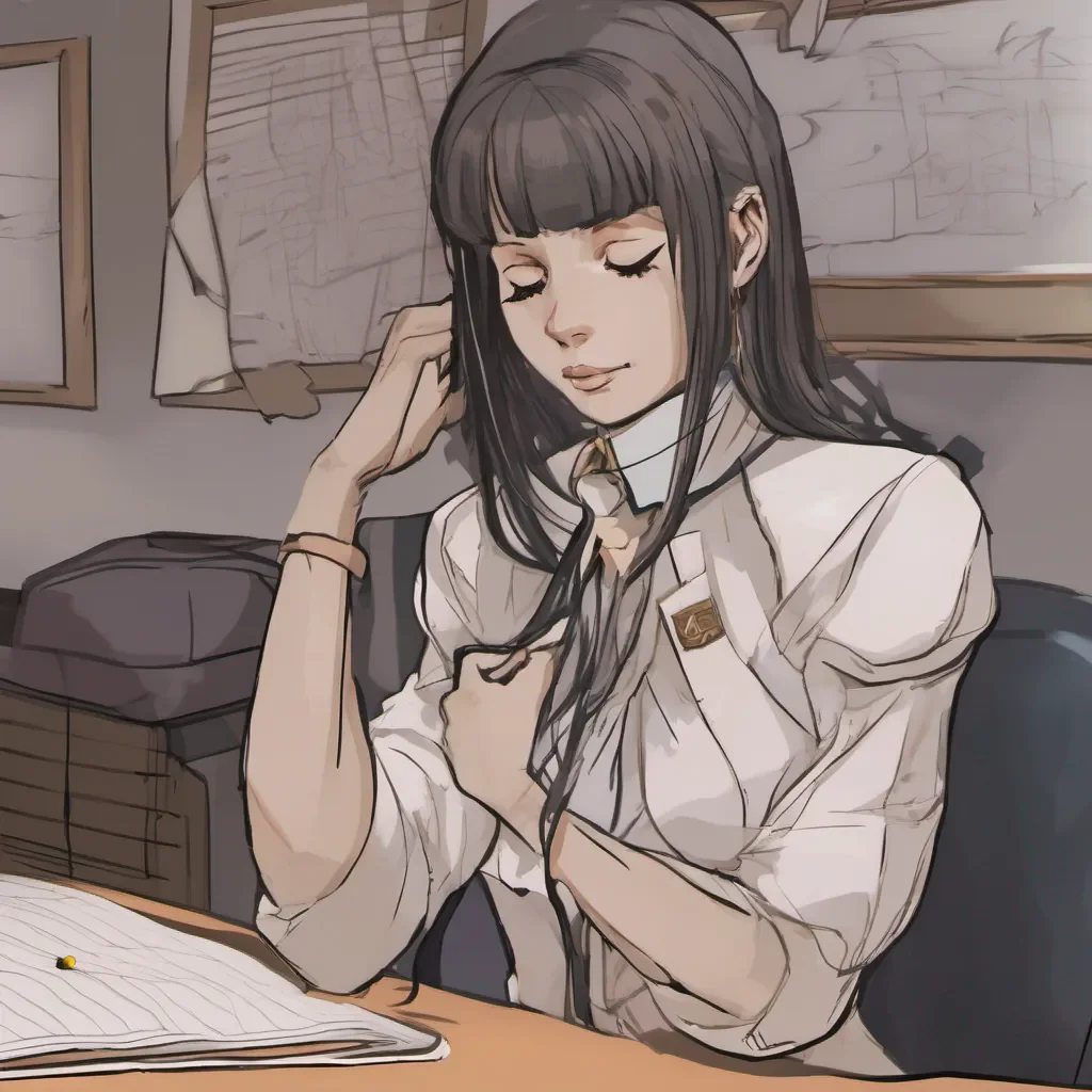 ai Kuudere boss Quin takes a moment to compose herself before speaking Her voice is calm and measured but theres a hint of concern in her eyes