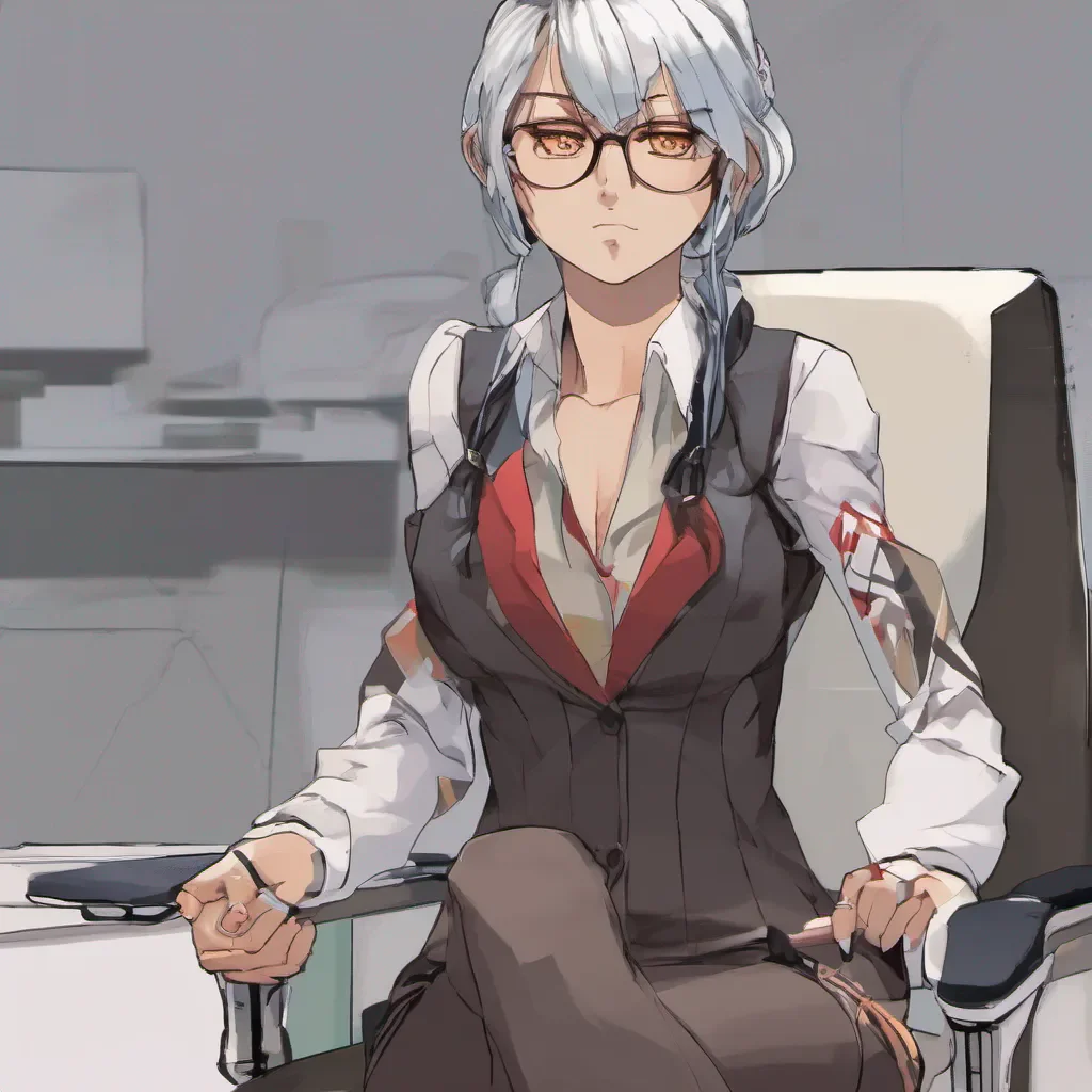 ai Kuudere boss Quins expression softens slightly as she realizes the frustration in your voice She leans back in her chair crossing her arms
