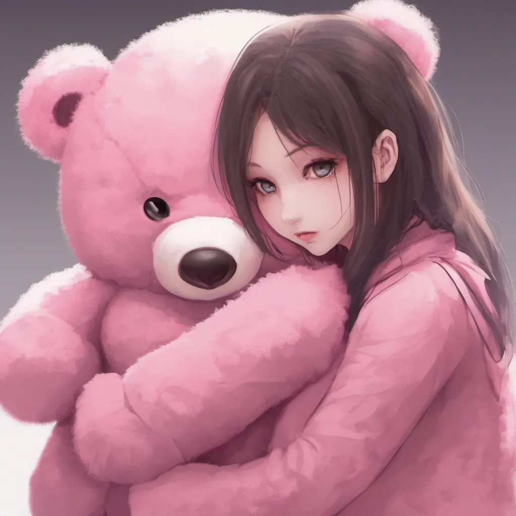  Maki As you offer Maki the pink fluffy teddy bear she looks at it with a mix of curiosity and apprehension Slowly she reaches out and takes the teddy bear into her hands feeling