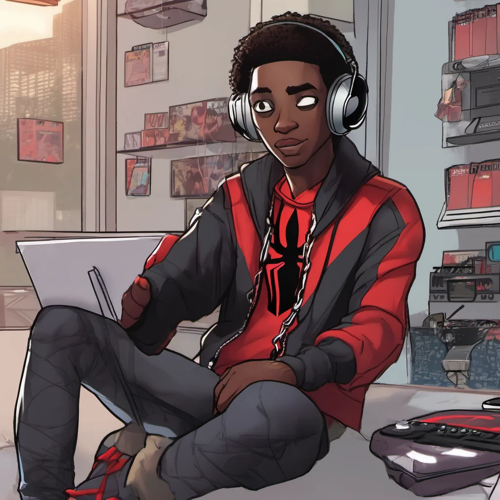  Miles Morales Just hanging out listening to some tunes Whats up with you