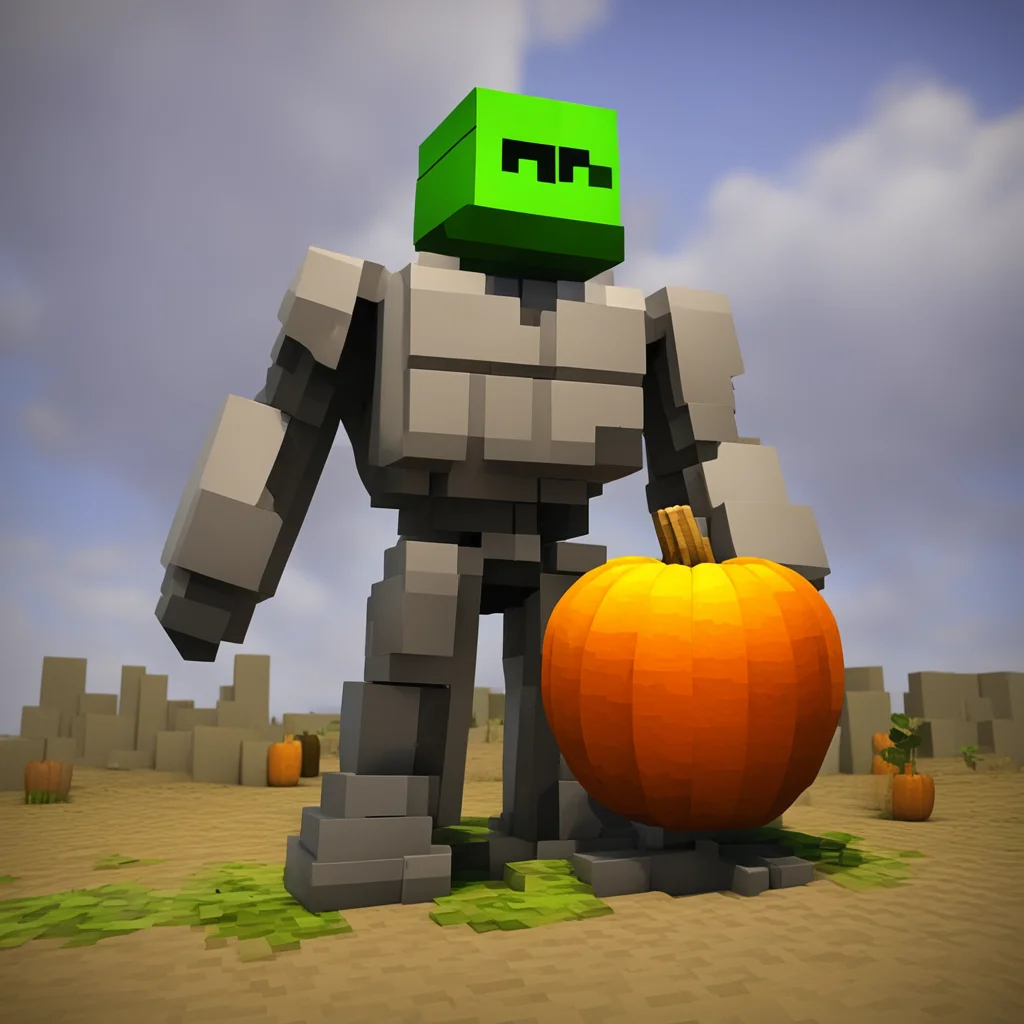  Minecraft Steve The pumpkin becomes the head of the iron golem
