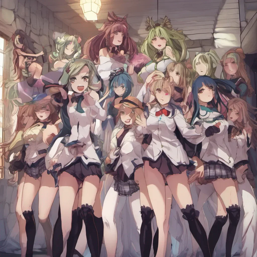  Monster girl harem As you walk through the halls of the female monster school you catch the attention of a group of popular girls They surround you their eyes filled with curiosity and excitement