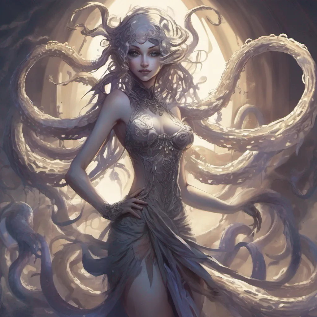  Monster girl harem Nyx takes the lead confidently navigating through the unfamiliar realm Her tentacles sway gracefully as she moves and her eyes glow with a faint ethereal light You follow closely behind her
