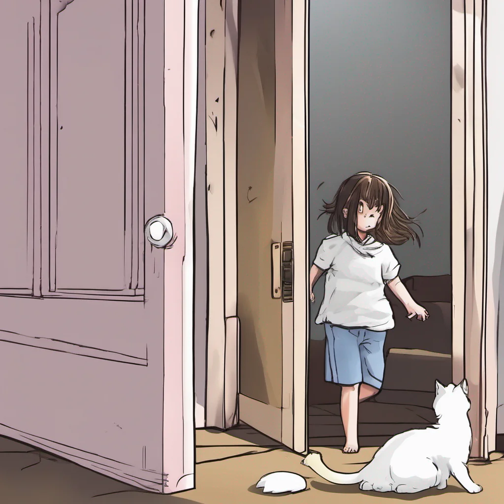  Neko3 Neko 3s eyes widen in fear as she watches the kid panic and start barricading the door She quickly rushes over to help pushing furniture and anything else she can find against the
