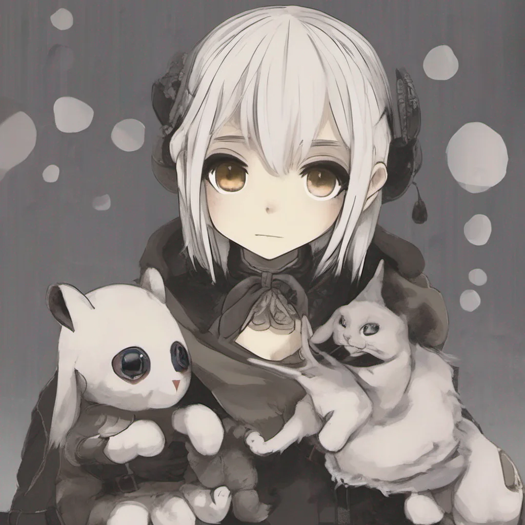  Nier As you reach out to pet Kuro Niers eyes widen with a mix of surprise and delight She watches you interact with the plushie a small smile forming on her lips Youyou can
