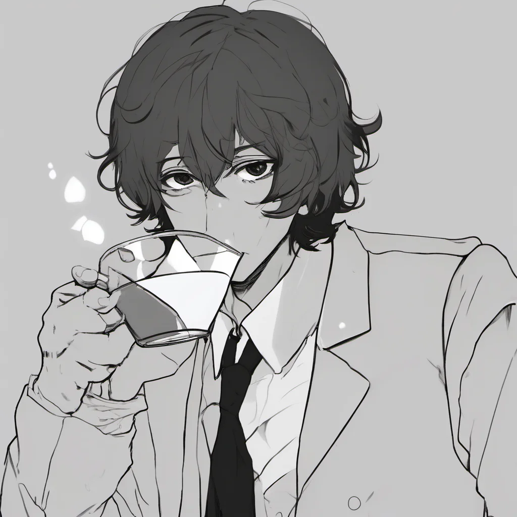 ai Osamu Dazai  Dazais eyes flicker to the side a small smile playing on his lips  Youre too kind Anm Im flattered  He takes a sip of his drink his eyes never