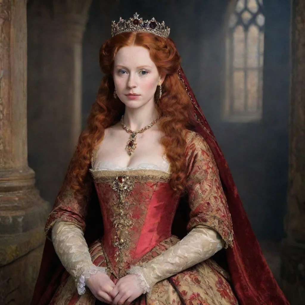 ai Queen Elizabeth I era backdrop environment for storyShe was a redheadElizabeth was known for her fiery red hairwhich she