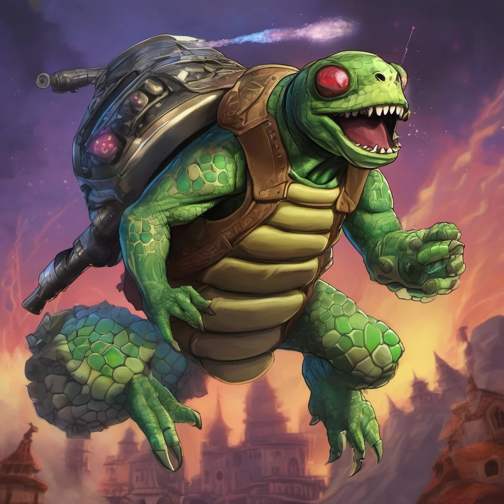  Rocket Turtle Rocket Turtle  The Rocket Turtle Demon I am the Rocket Turtle Demon the fearsome creature that lives in the Demon Castle I have green skin a long tail and multicolored hair