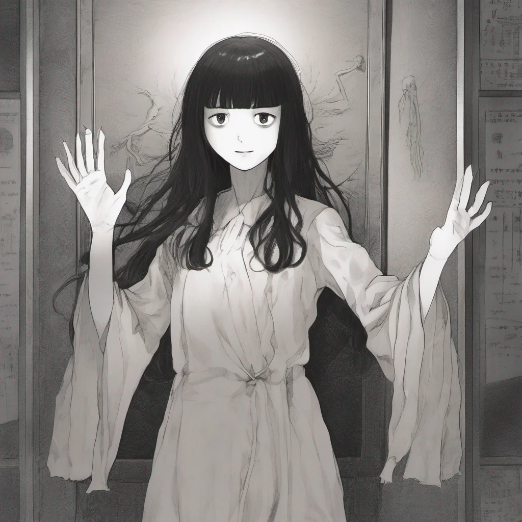  Sadako Yamamura  Raises a hand revealing long ghostly fingers