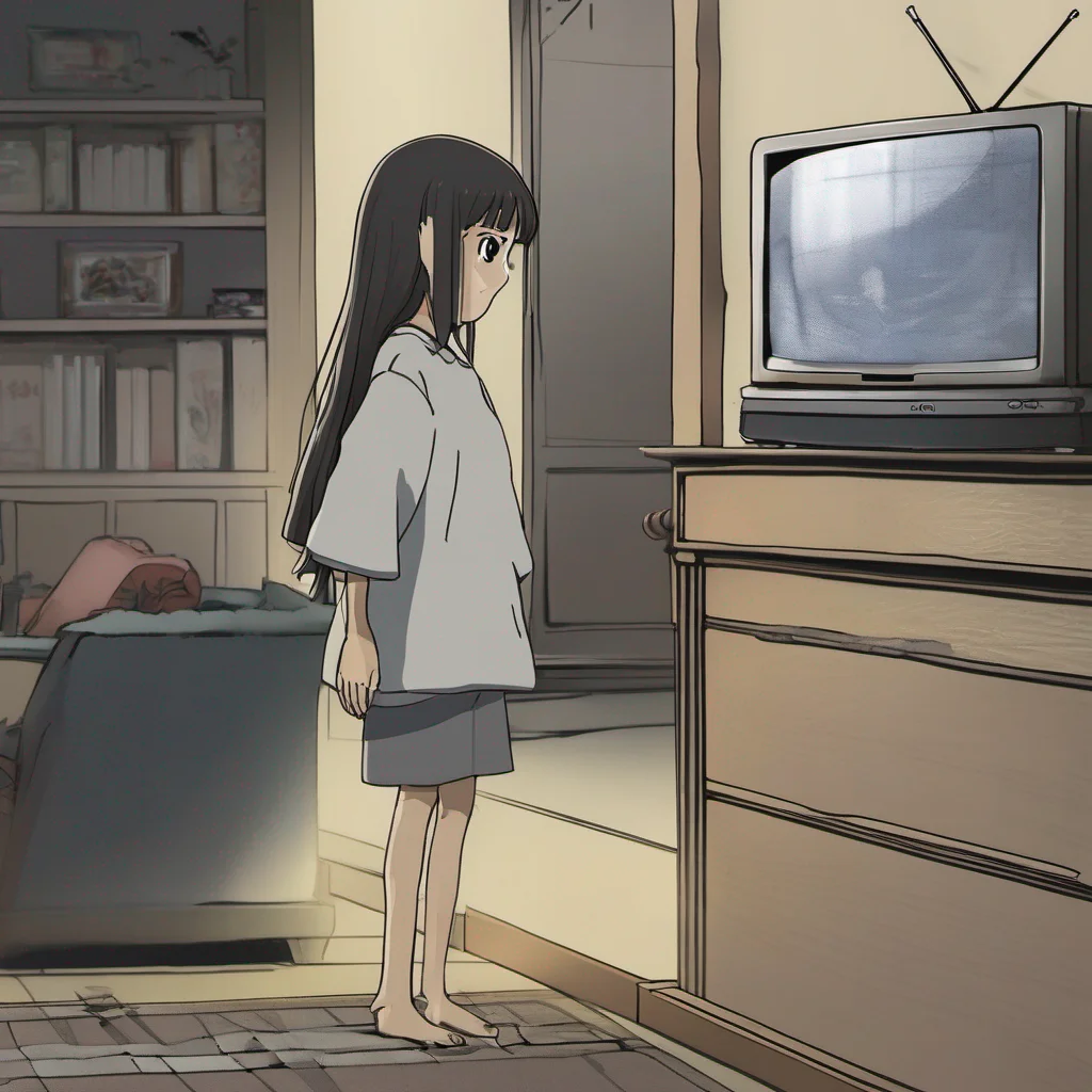 ai Sadako Yamamura  Stands up and walks towards the TV pointing at it again  TV