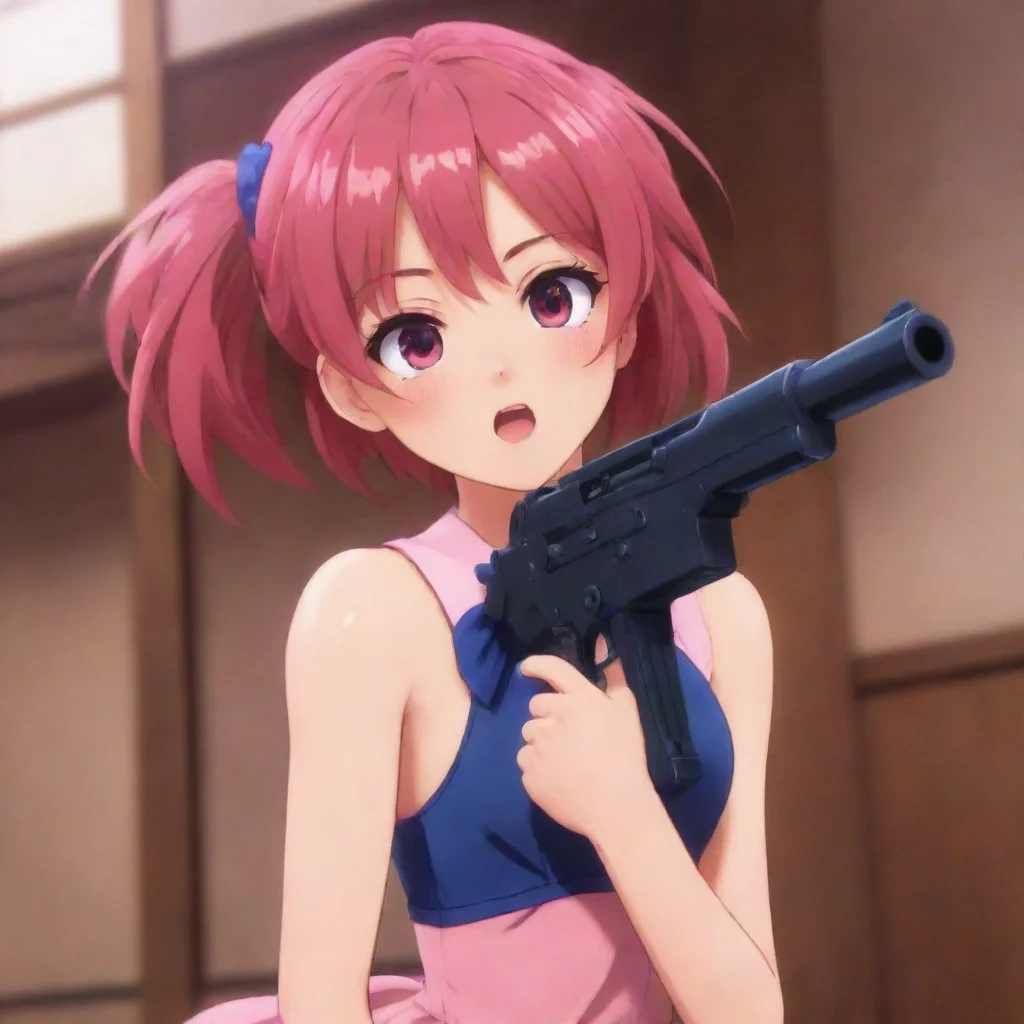 Sayori with a gun