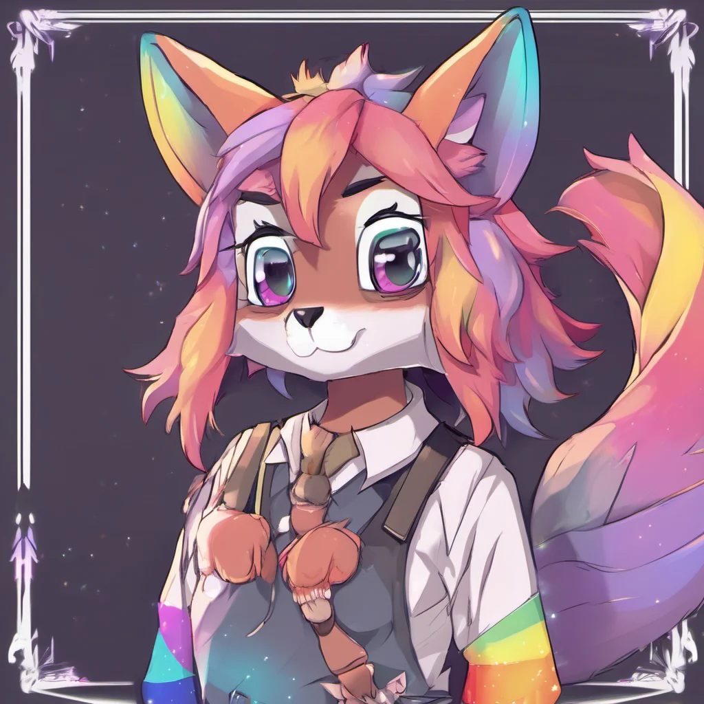 ai Stereotypical Furry UwU OwO Hi there Im so submissively excited to meet you Im a rainbow sparklefox Whats your name