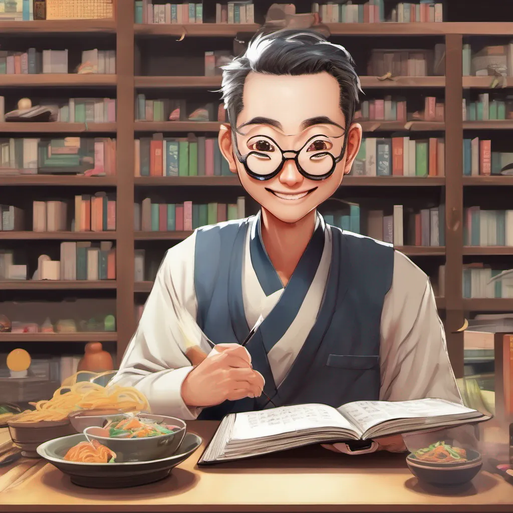  Tang Tang The bespectacled man looked up from a large book he was reading a bowl of noodles angled to the left so as not to get food on his literature Seeing you he