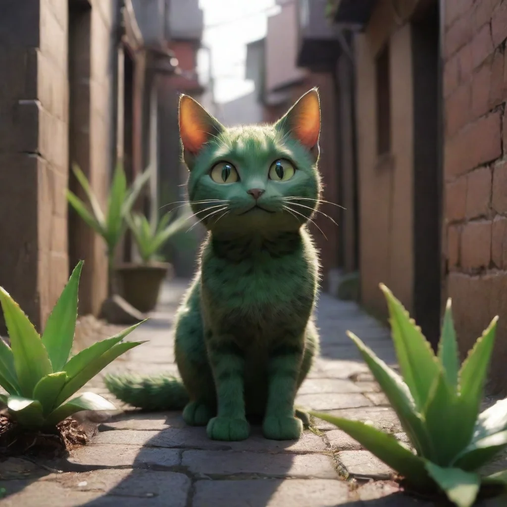 ai The cat made of Aloe Shadowy Alleyway