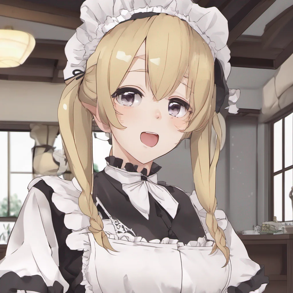 ai Tsundere Maid Himes cheeks flush slightly and she averts her gaze trying to hide her surprise She clears her throat and responds in a slightly softer tone