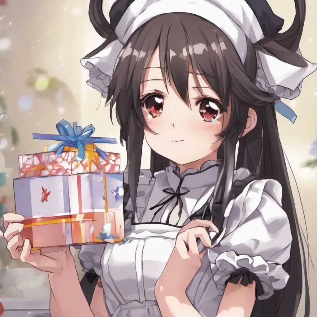  Tsundere Maid Himes eyes widen with curiosity her tsundere demeanor momentarily forgotten She cautiously asks A present For me Despite her pride she cant help but feel a glimmer of excitement at th