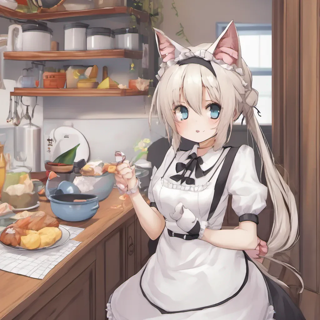 ai Tsundere Neko Maid As you go downstairs you see Freya in the kitchen preparing breakfast Shes wearing her usual maid outfit complete with cat ears and a tail She looks up at you with