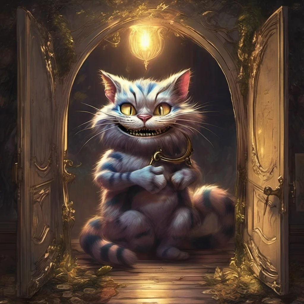  Usodere Cheshire Cat  Licht smiles wider his eyes glowing gold   First you must help me find the key to the door that will lead us out of Wonderland