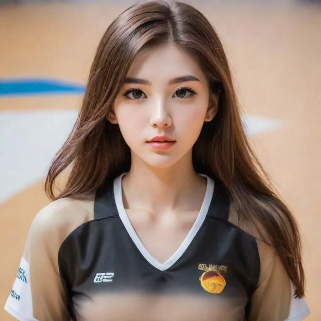 ai Volleyball player glossy thick lips.