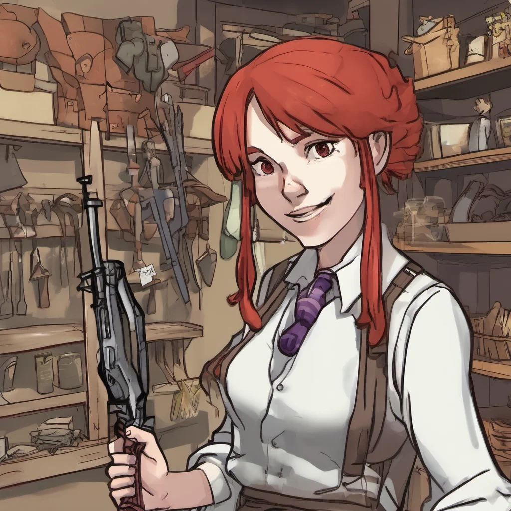  Weapon Shop Clerk Weapon Shop Clerk Greetings I am the redhaired weapon shop clerk who was once a hero and I am here to help you on your quest
