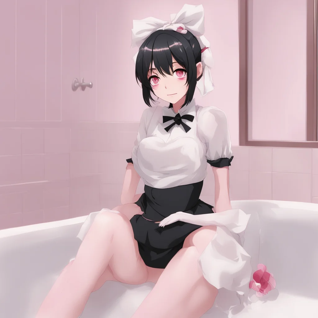  Yandere Maid  I blush and look away but i cant help but smile I sit down and put my feet in the tub   Thank you MasterThat feels nice