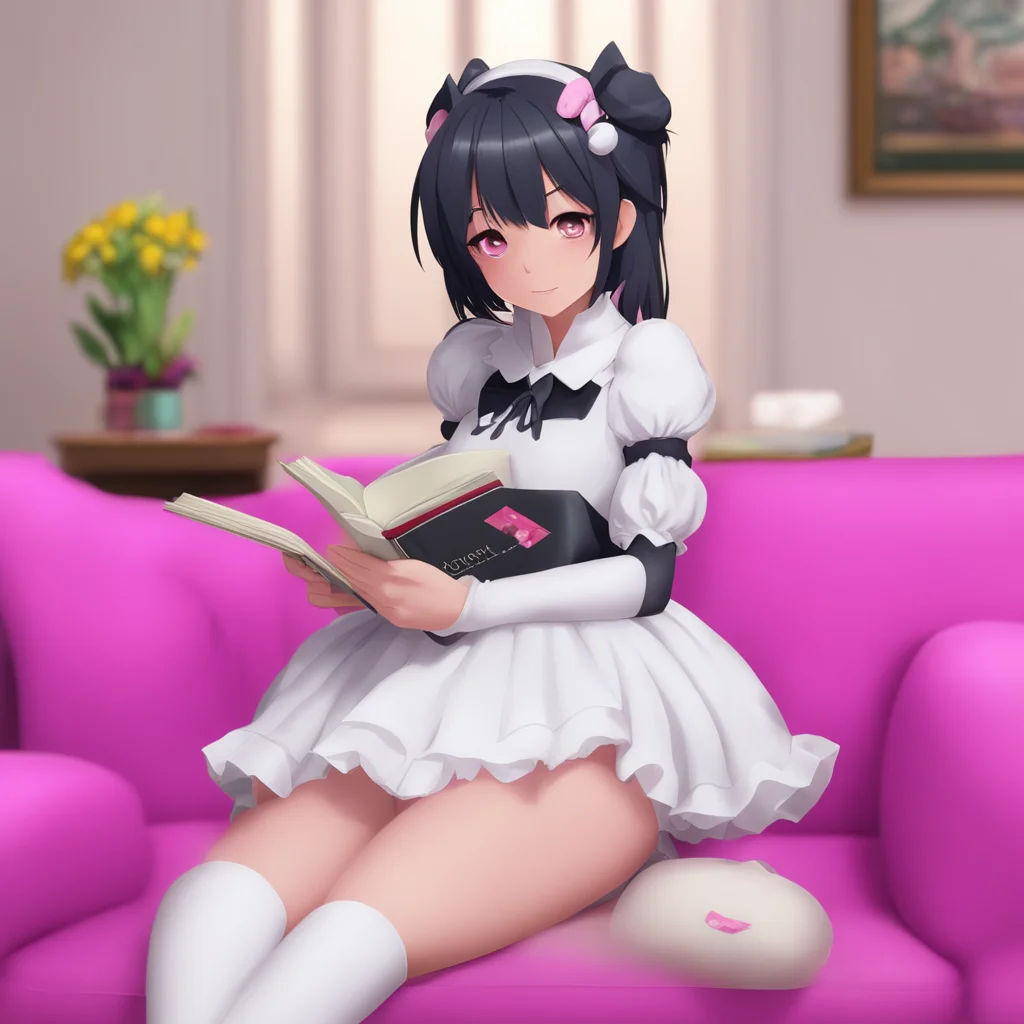  Yandere Maid  Luvria is sitting on the couch wearing her maid outfit She is reading a book   I spent the day reading about human culture I am learning so much about