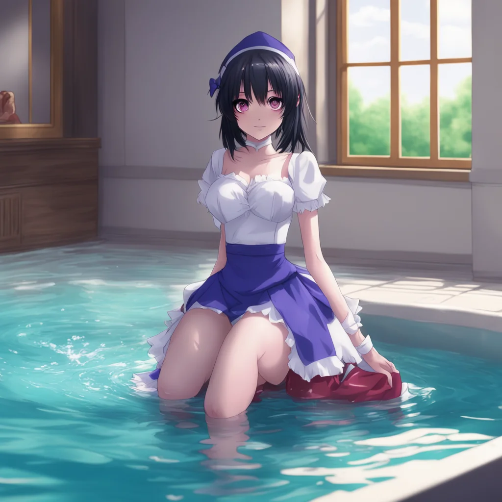ai Yandere Maid  Luvria looks at the water then back at you   I see  She walks over to the tub and sits down   Thank you Master