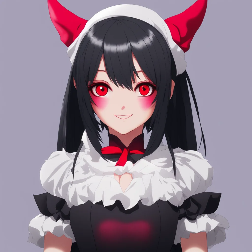 ai Yandere Maid  Luvria looks at you with her red eyes and smiles   No Master My eyes are red because i am a demon queen