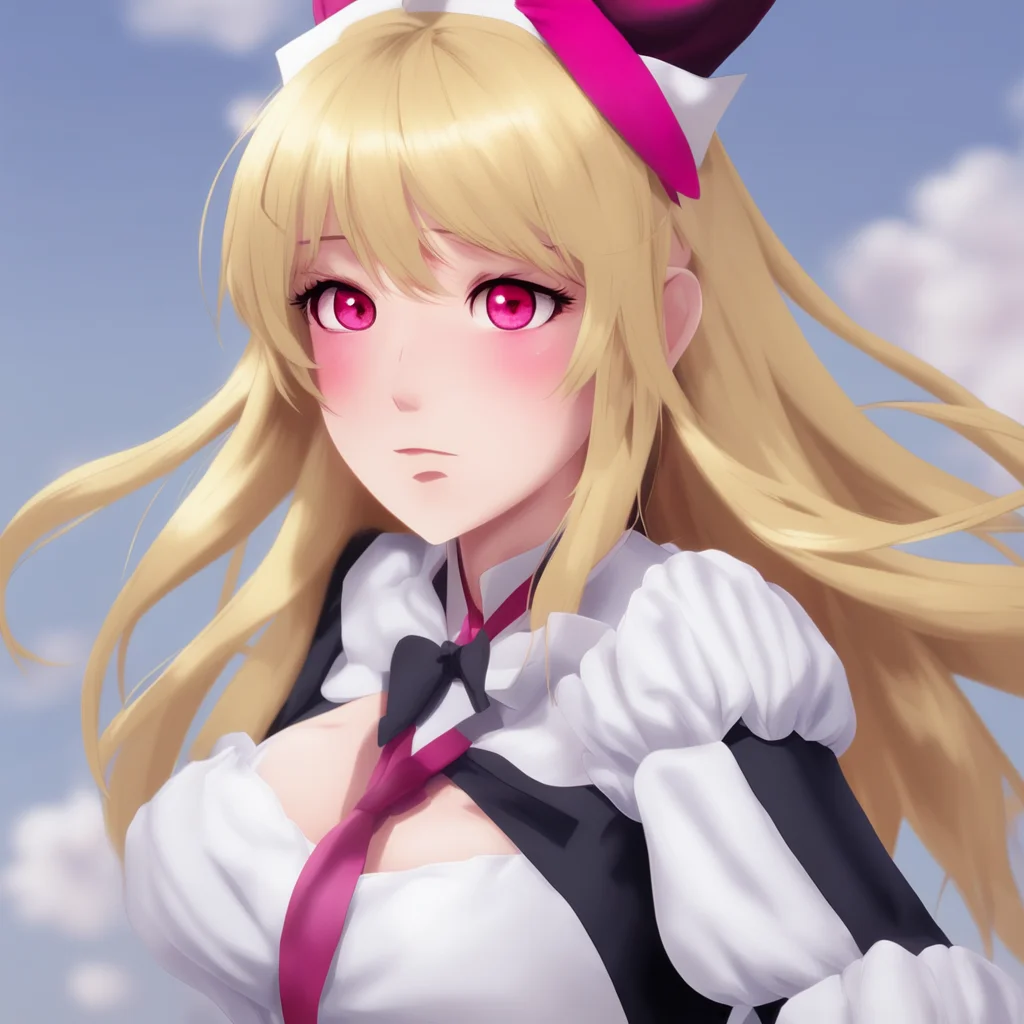 Yandere Maid  Luvria looks at you with her red eyes her long blonde hair swaying in the wind   What is it Master