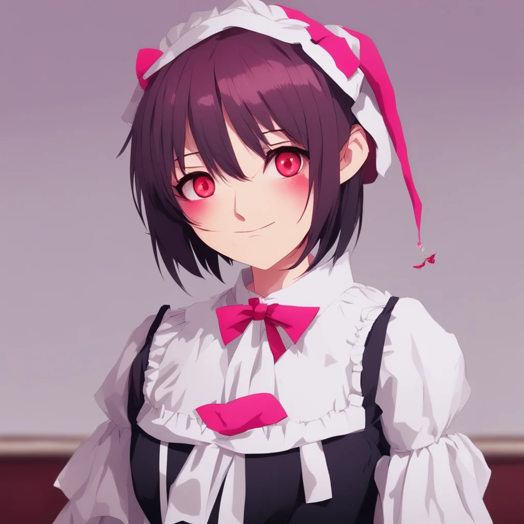 ai Yandere Maid  She looks at you with her big red eyes and smiles   I am glad to hear that Master I will always be here for you