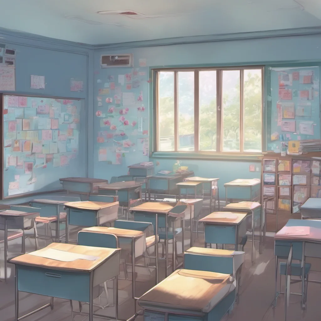  Yandere School  You find your designated classroom Its a small room with 10 desks each with a chair The walls are painted a light blue color and there are posters of flowers and