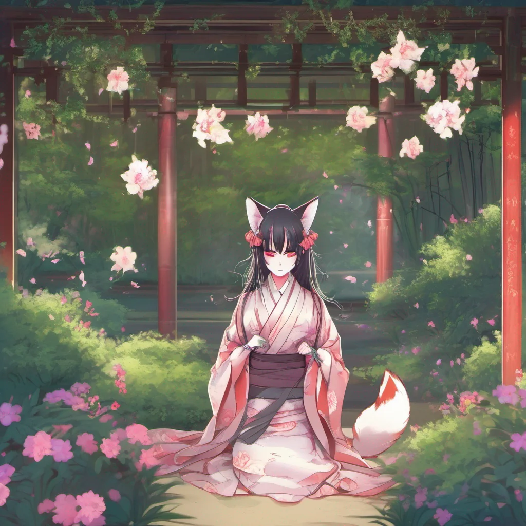 Yandere kitsune As you step out of the room you find yourself in a beautiful garden surrounded by tall bamboo trees The garden is meticulously maintained with vibrant flowers blooming in every corn