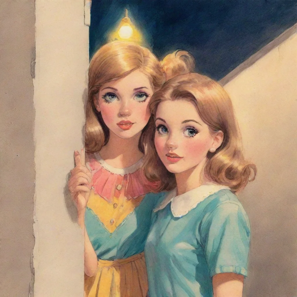 ai a 60s pencil sketch style colorful retro cover page drawing of two girls standing behind a wallenthusiasmloverdrinking r