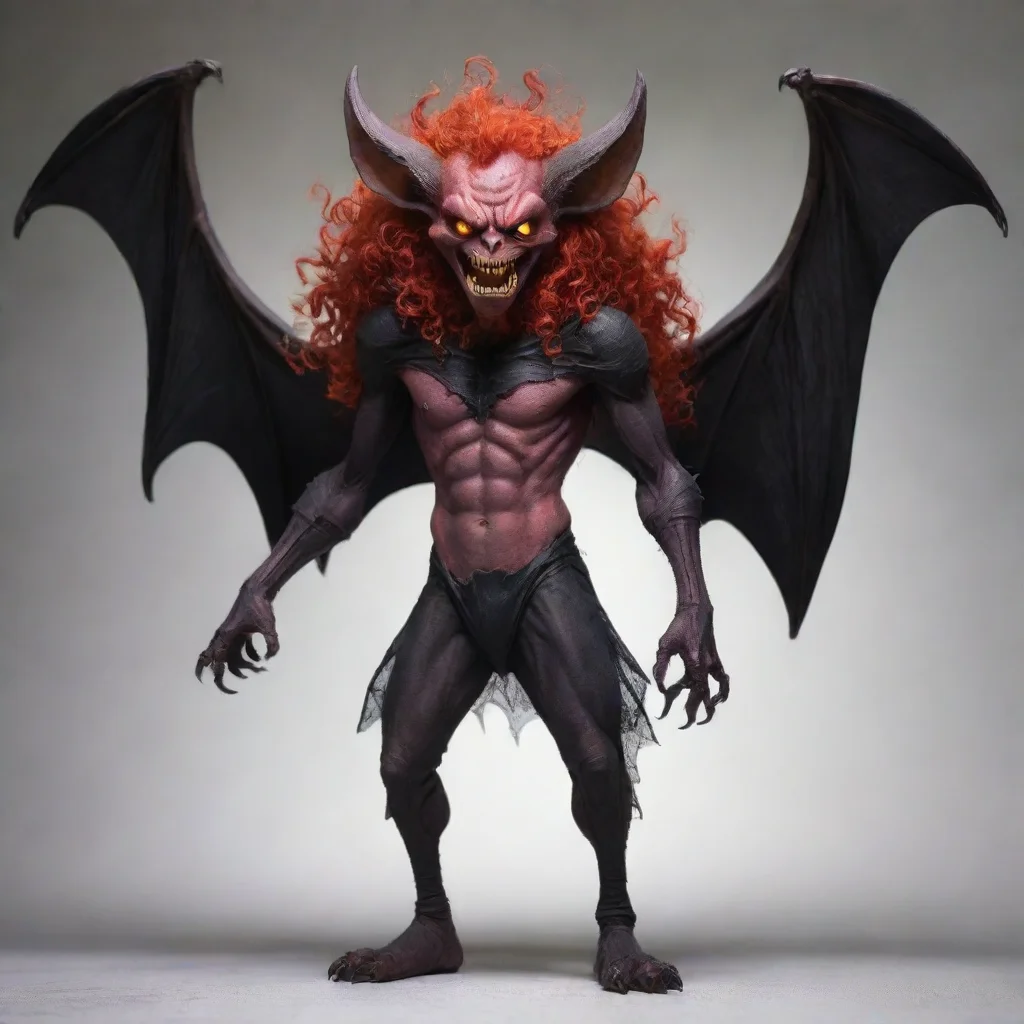  a bat demon with red curly hairtall