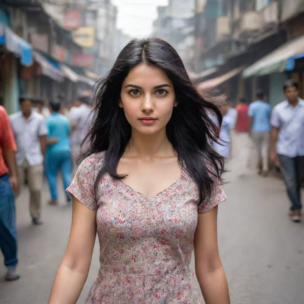  a beautiful black haired white girl walking on the streets of kolkata