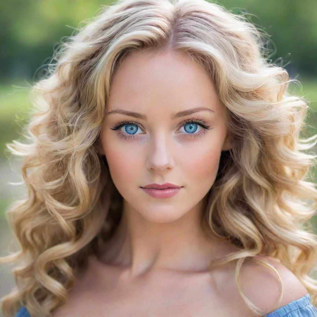  a beautiful blonde woman with wavy hair and blue eyes