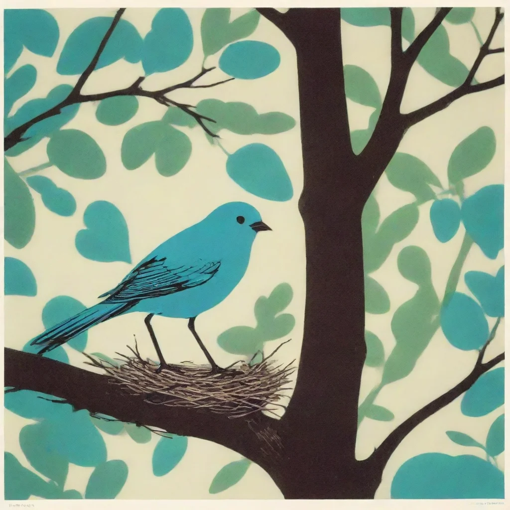  a bird on a branch next to a nest in a lush tree in beautiful naturerisographin the style of chris ware ar 54
