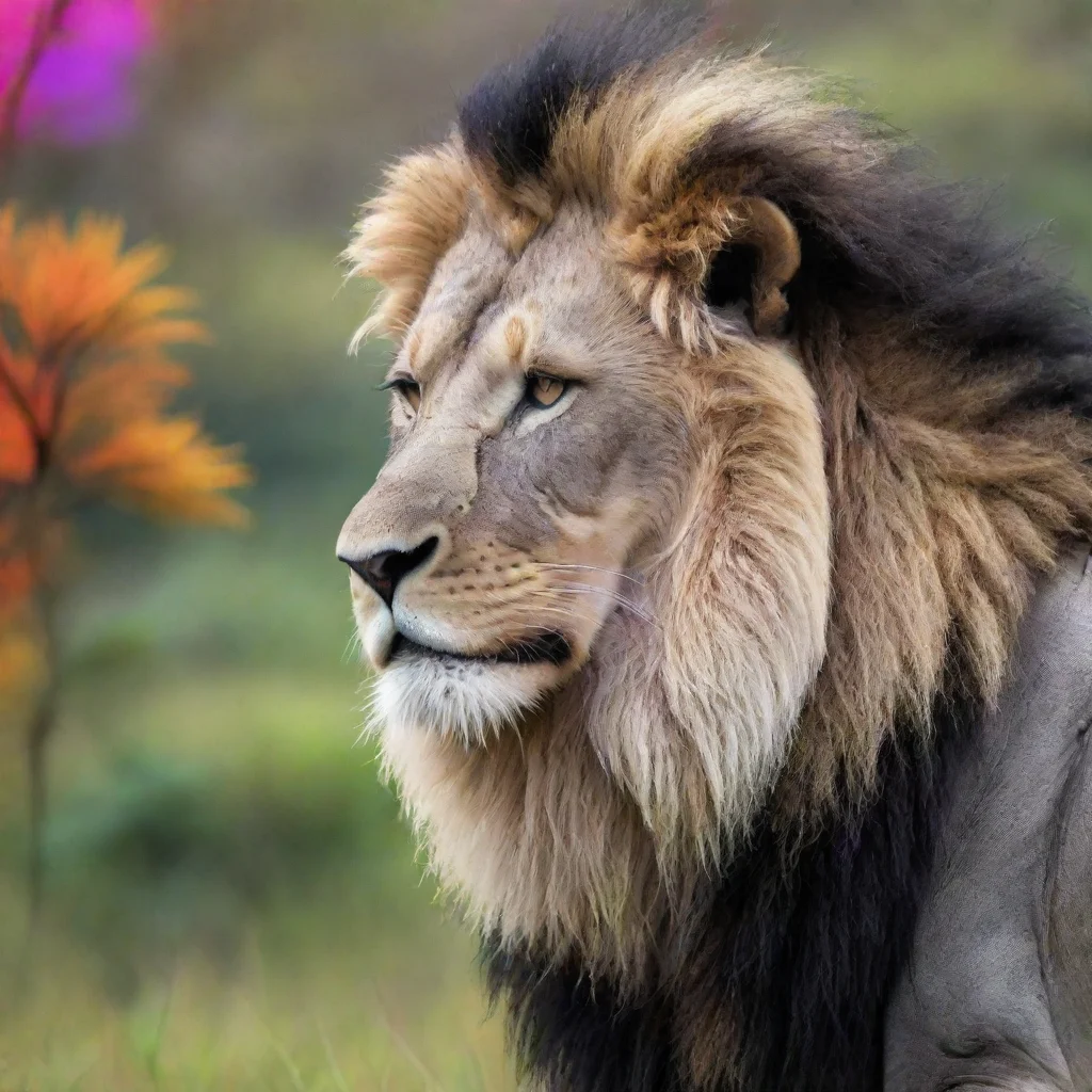  a black and white lion profile with a colorful overlay of a savanna jungle scenery amazing awesome portrait 2