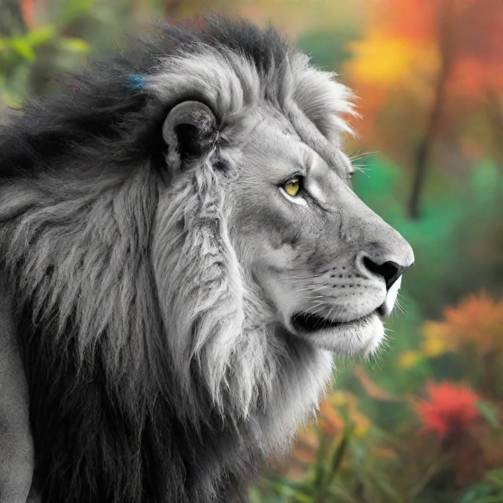 ai a black and white lion profile with a colorful overlay of a savanna jungle scenery good looking trending fantastic 1