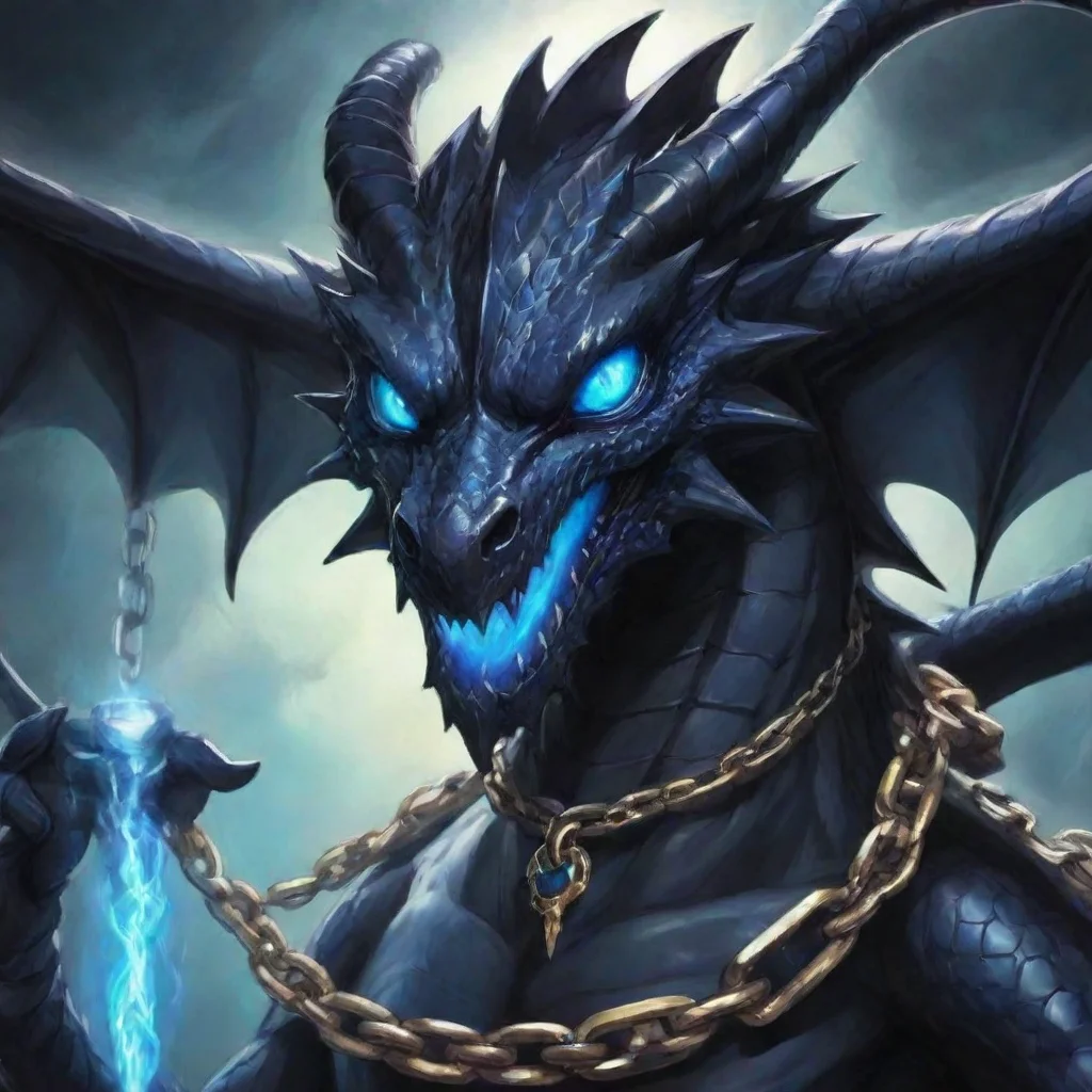 ai a black dragon with blue glowing eyes and a chain on its neck in yu gi ohart good looking trending fantastic 1