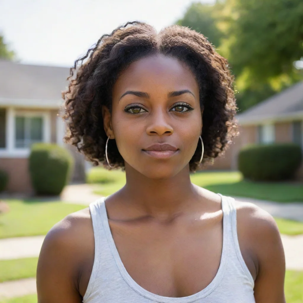  a black female portrait who s living in a suburban neighborhood
