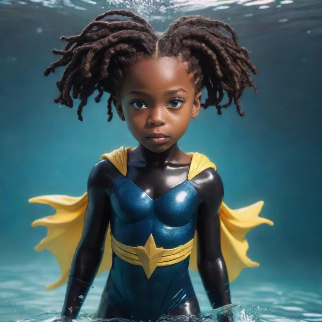 ai a black little girlsuperhero with locs that can swim with fins amazing awesome portrait 2