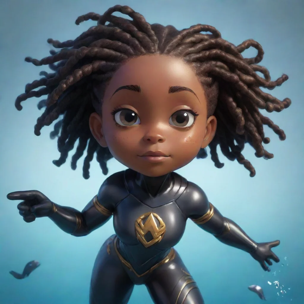 ai a black little girlsuperhero with locs that can swim with fins confident engaging wow artstation art 3