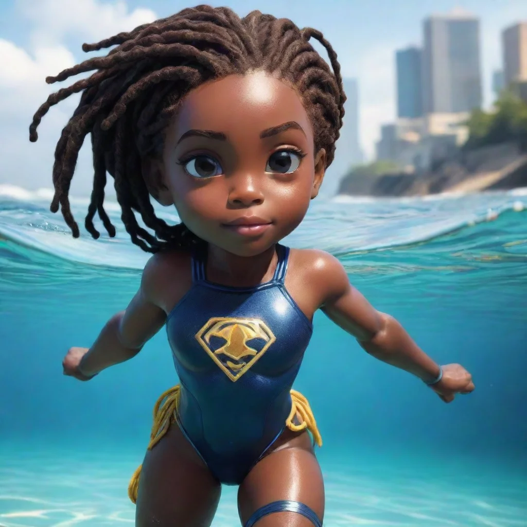 ai a black little girlsuperhero with locs that can swim with fins good looking trending fantastic 1