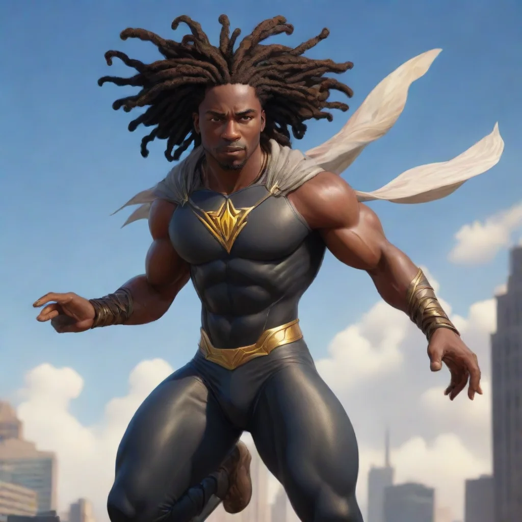  a black man with locs superhero who can fly confident engaging wow artstation art 3