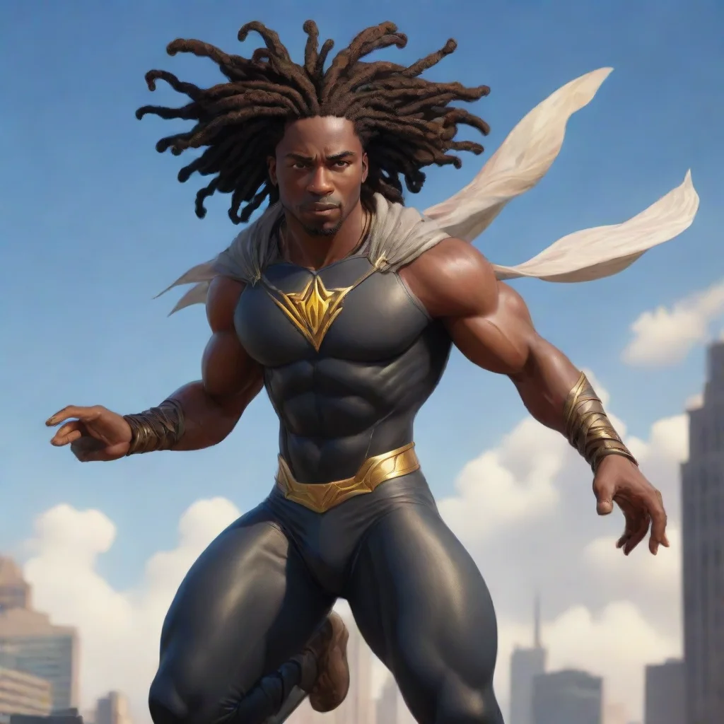 a black man with locs superhero who can fly confident engaging wow artstation art 3