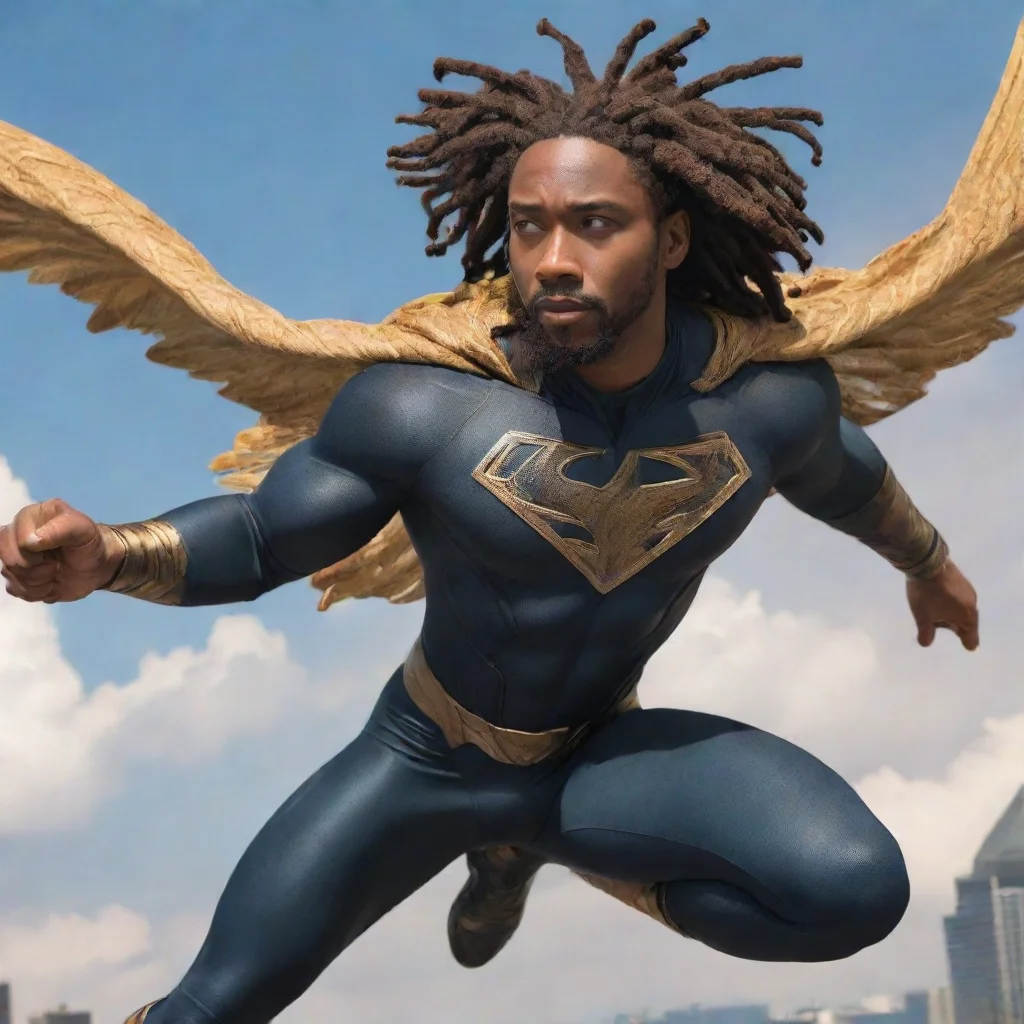  a black man with locs superhero who can fly god 