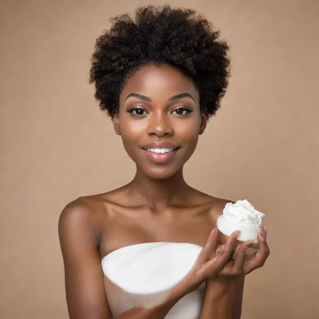  a black woman holding a cream