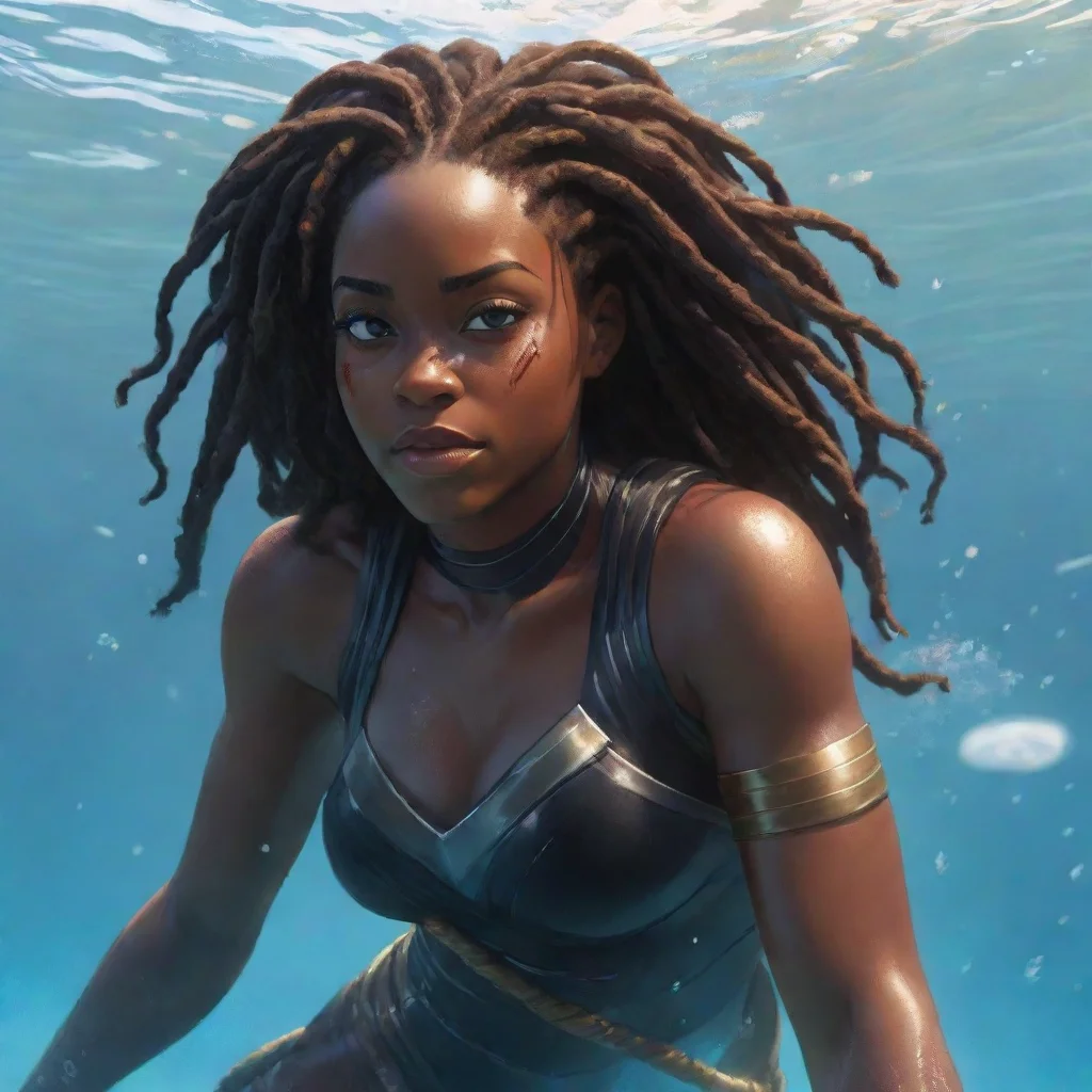 ai a black woman superhero with locs that can swim confident engaging wow artstation art 3