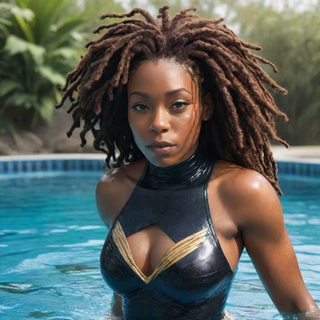 ai a black woman superhero with locs that can swim